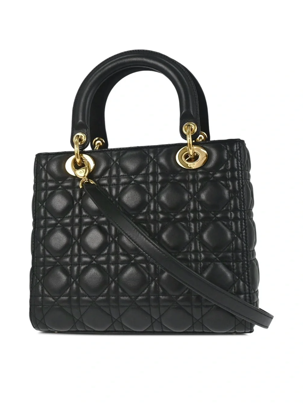 Dior Black Quilted Leather Small Lady Bag with Gold Hardware